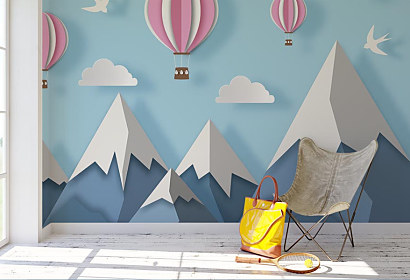 Fototapeta Origami ružové balóny nad horami